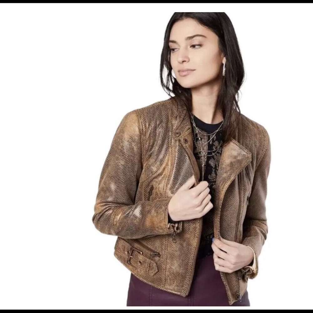 Free People Snakeskin Vegan Leather Jacket